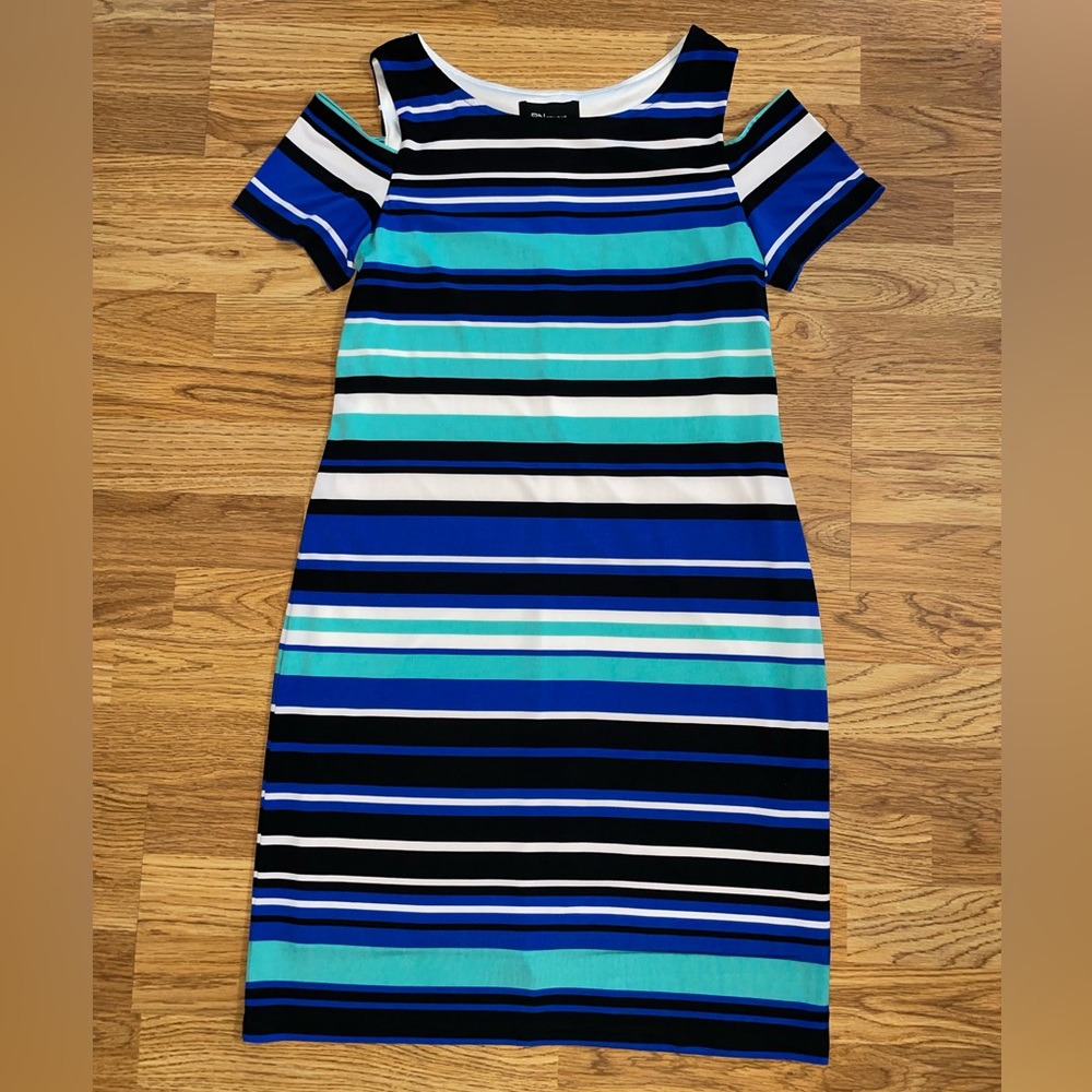 RN Studio Ronni Nicole Dress Women’s Size Medium Cold Shoulder Striped EUC